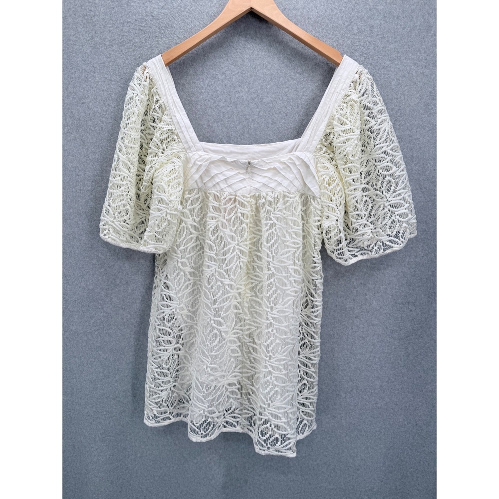 BCBGeneration Dress Womens Small Ivory Leaf Lace Babydoll Mini Pintuck Flutter - Picture 2 of 11
